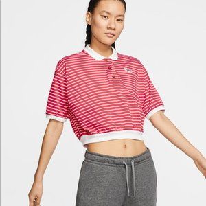 Nike Red Striped Retro Cropped Polo Shirt